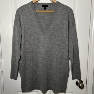 J Crew Womens Merino Wool Tunic Sweater V-Neck Small Hidden Pockets Heather Gray